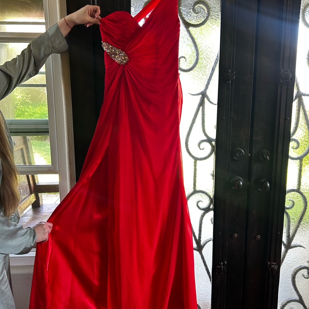 Dancing Queen Red Asymmetrical Pleated Gown
